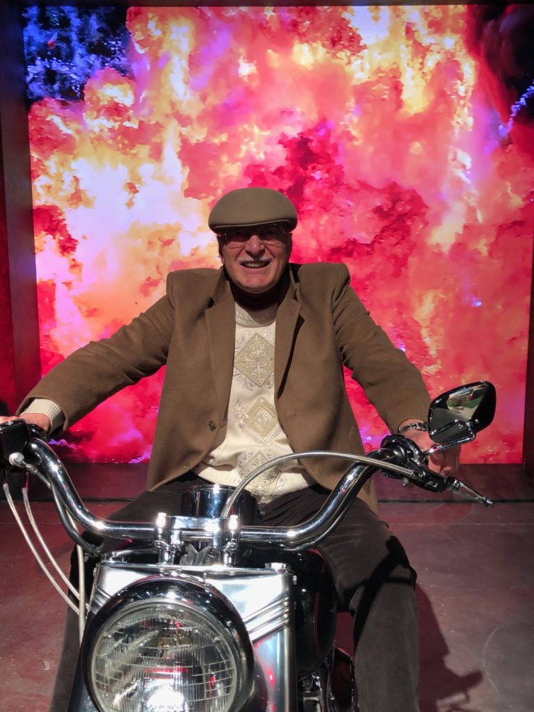 Shafik Rifaat rides through flames  on 'The Terminator' set. (Photo by Shelby Hodge)