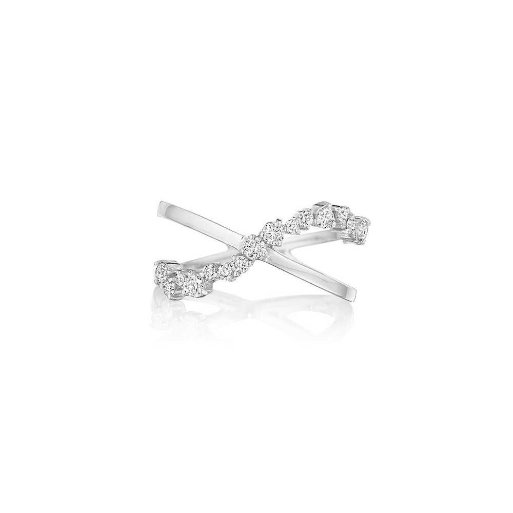 Penny Preville 18k white gold Stardust cross over ring with round diamond cluster, $2,025.