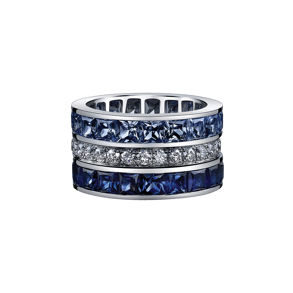 Robert Procop Platinum dark and light blue sapphire Masterpiece eternity ring, $31,900.
