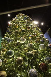 The 2007 Blue Room White House Christmas tree, replicated at the Bush Center’s holiday exhibition