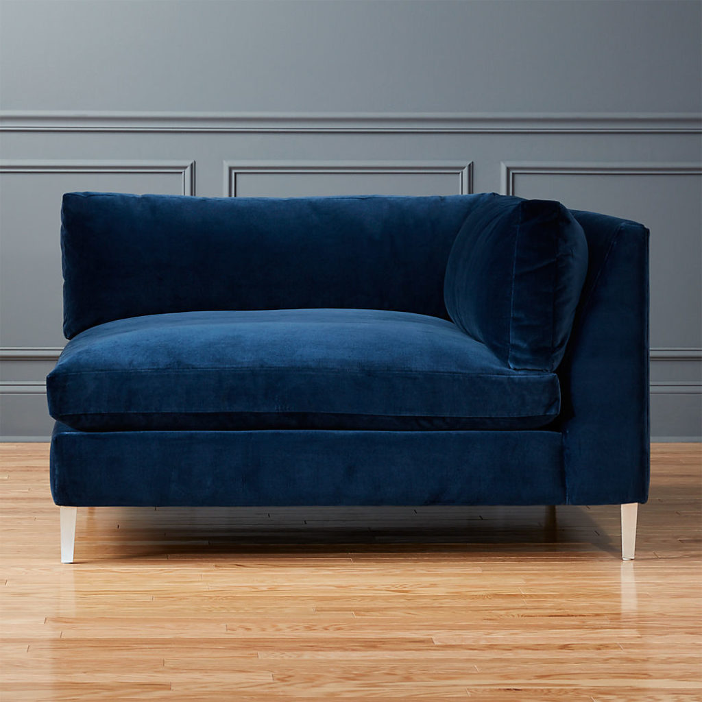 Decker right arm blue velvet chaise - $1499 cb2.com