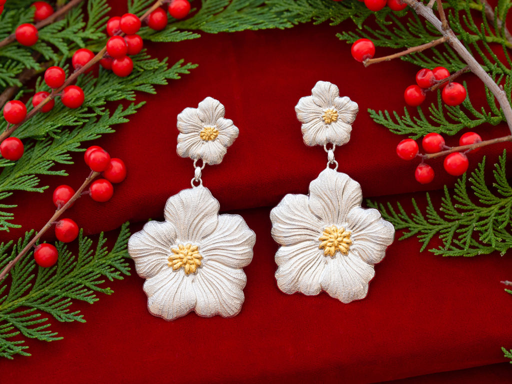  Buccellati sterling silver Gardenia Pendant Earrings