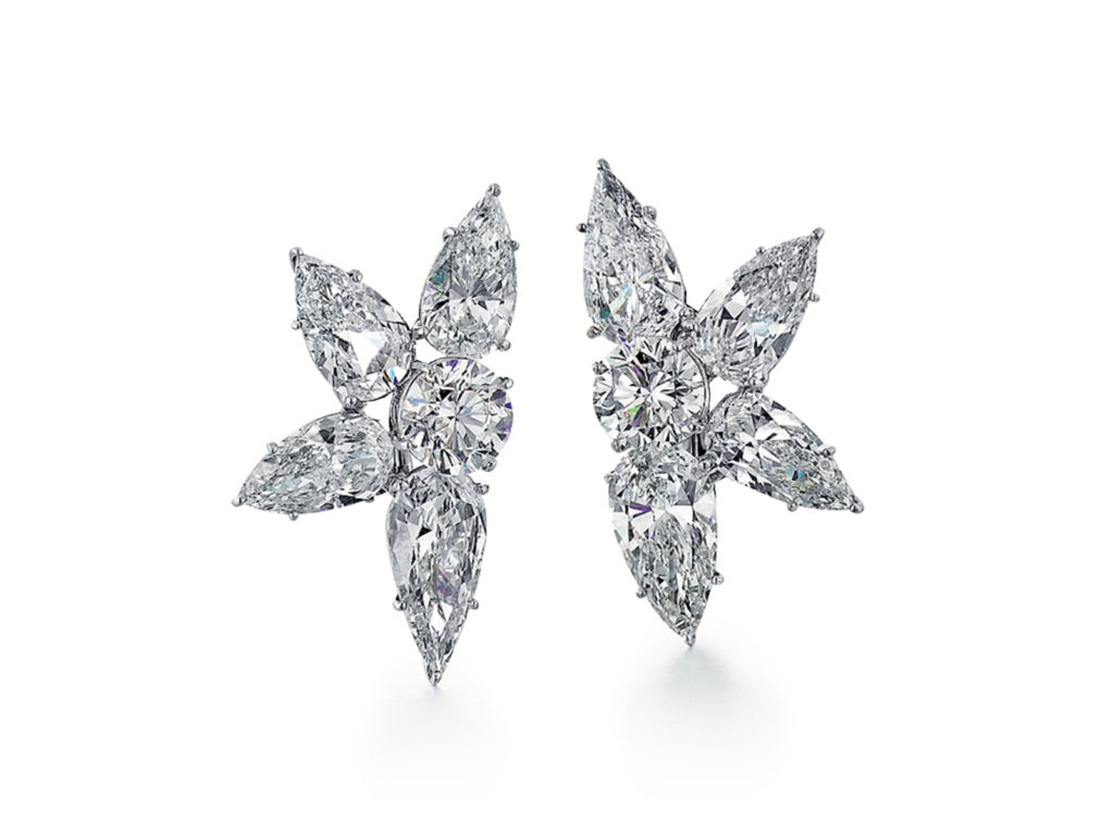 One-of-a-kind vintage Cartier platinum and diamond cluster earrings, circa 1995.