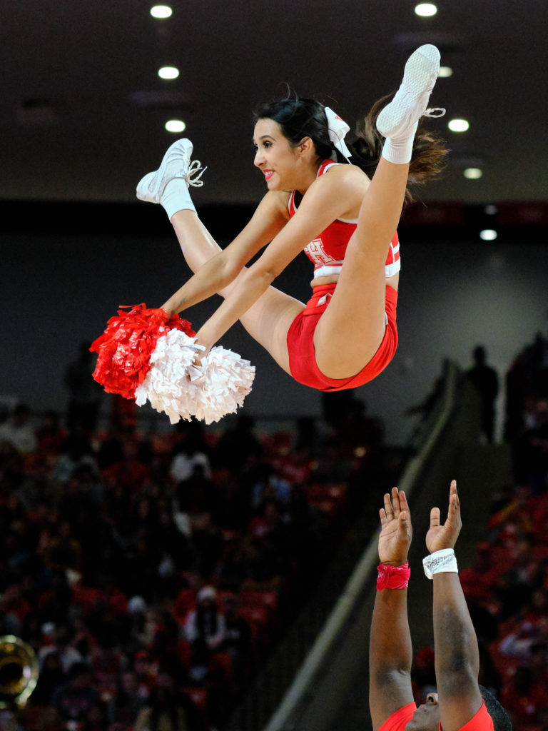 University of Houston's cheerleaders are part of the Fertitta Center scene. (Photo by F. Carter Smith)