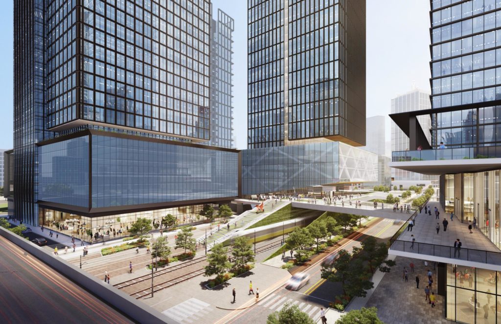 Once a barrier, the area will become a connection between neighborhoods. (Rendering by HKS Architects).