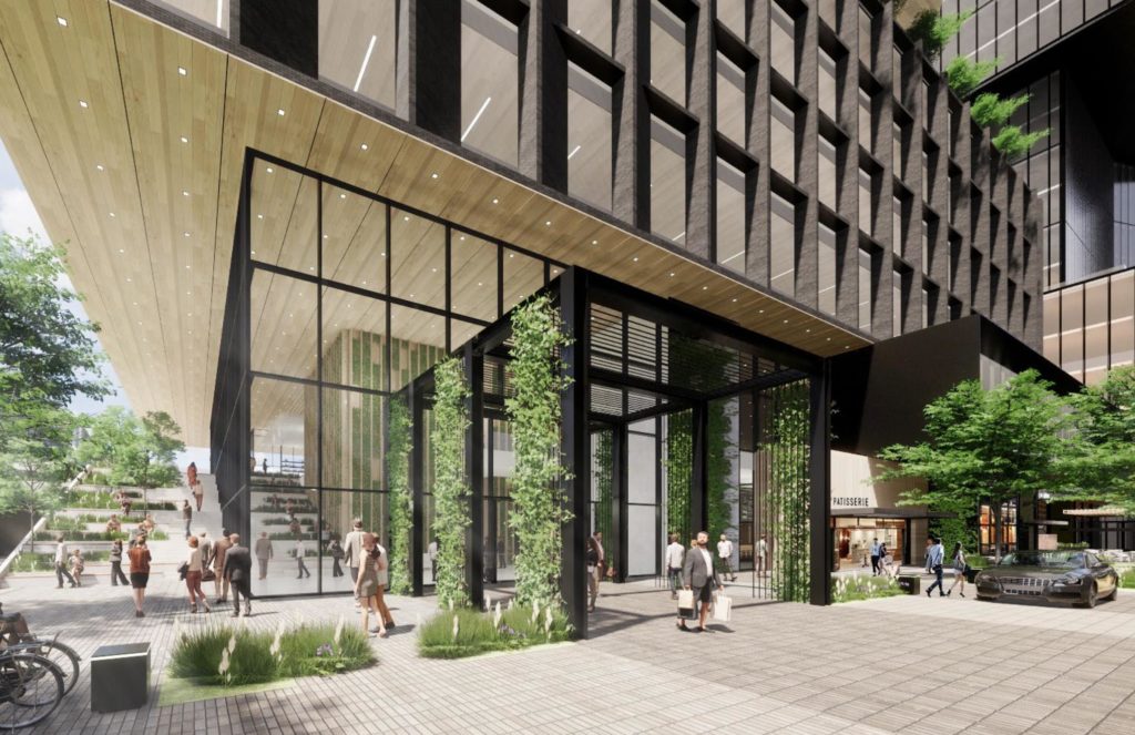 Mixed use neighborhood design.
(Rendering by HKS Architects).