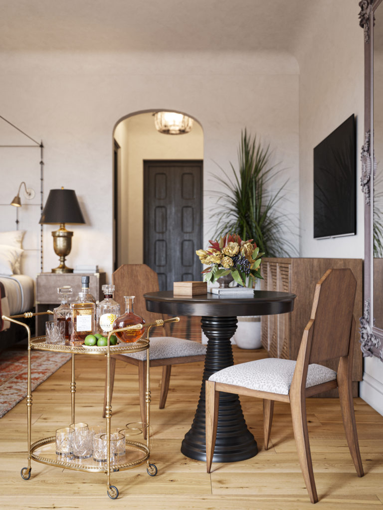 Furnishings are both custom and sourced from the Round Top Antiques Fair. (Photo by Commodore Perry Estate/Auberge Resorts Collection)