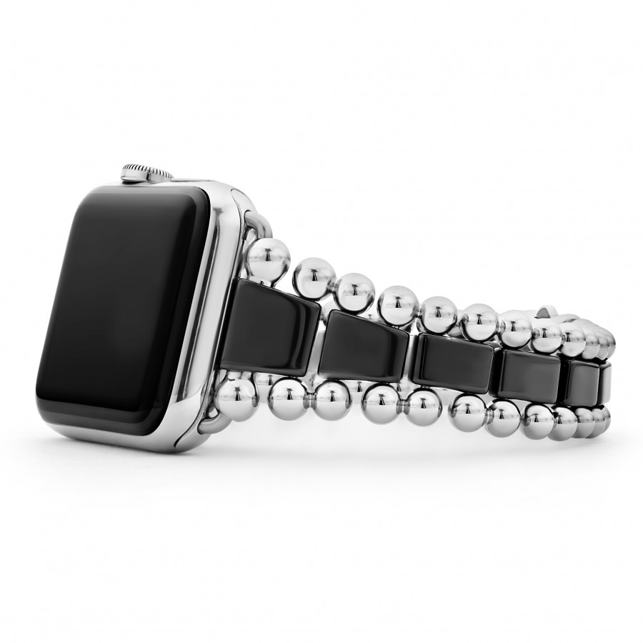 Lagos stainless steel and ceramic Smart Caviar black ceramic watch bracelet.
