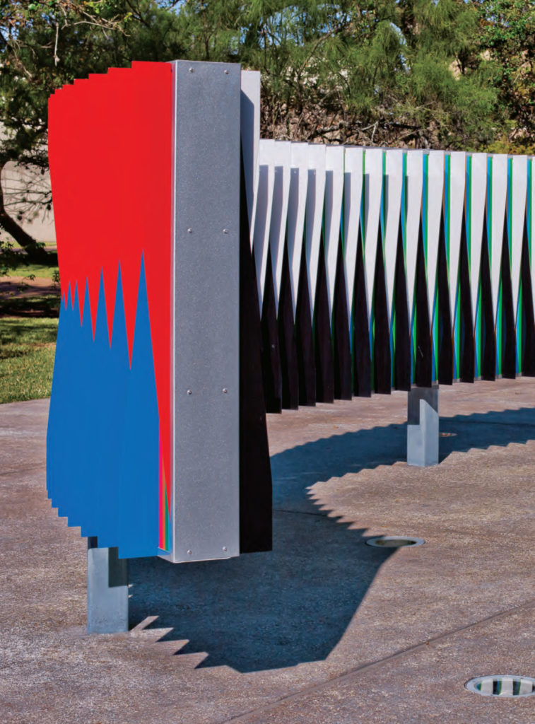 Carlos Cruz-Diez's "Double Physichromie," 2009, at the University of Houston, adjoining Wilhelmina Grove.