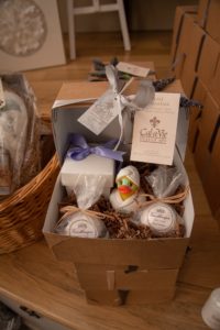 Gift baskets from Cal-a-Vie spa (Photo by Janet Buller)