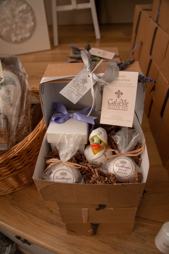 Cal-a-Vie gift baskets were available for purchase at the book signing (Photo by Janet Buller)