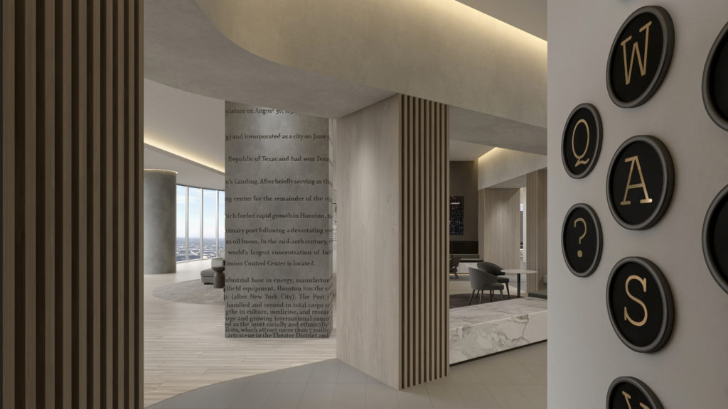 The word column in The Preston lobby harkens back to the building's newspaper past.