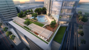 The Preston Birdseye View of Pool Deck Level; Rendering Courtesy of Munoz + Albin Architecture & Planning