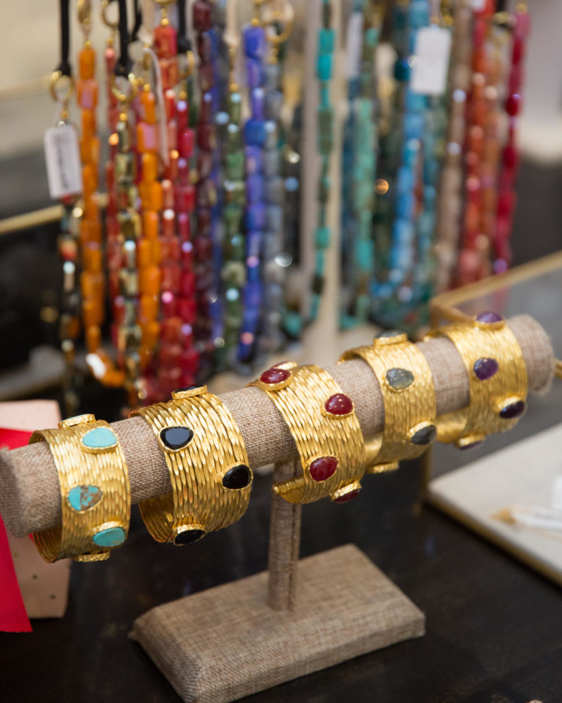 Greene works with genuine semi-precious stones and 18K gold plating over hypoallergenic and nickel-free brass.