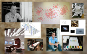 Texas artist Paul Fleming, represented by Barbara Davis Gallery, Houston, has been commissioned by Stages for the Gordy’s Edmundson Gallery. Fleming will create a site-specific wall sculpture out of his signature resin and Hydrocal, which will be installed in the event space named for Stages leaders actress Sally Edmundson and husband Philip Edmundson. (Courtesy “Texas Artists Today,” collage Tatiana Massey, photography Jenny Antill Clifton)