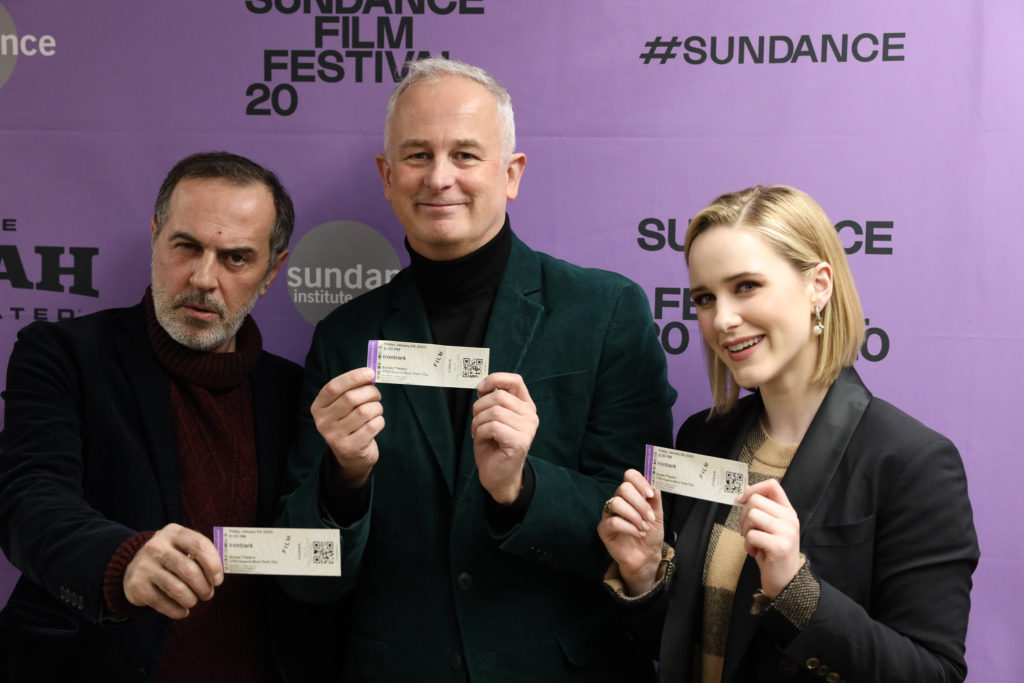 Actor Merab Ninidze, Director Dominic Cooke and Actor Rachel Brosnahan attend the World Premiere of <i>Ironbark</i>, an official selection of the Premieres program at the 2020 Sundance Film Festival. © 2020 Sundance Institute | photo by Stephen Speckman.