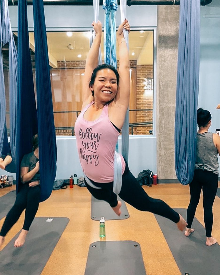 blue feather aerial yoga bishop arts