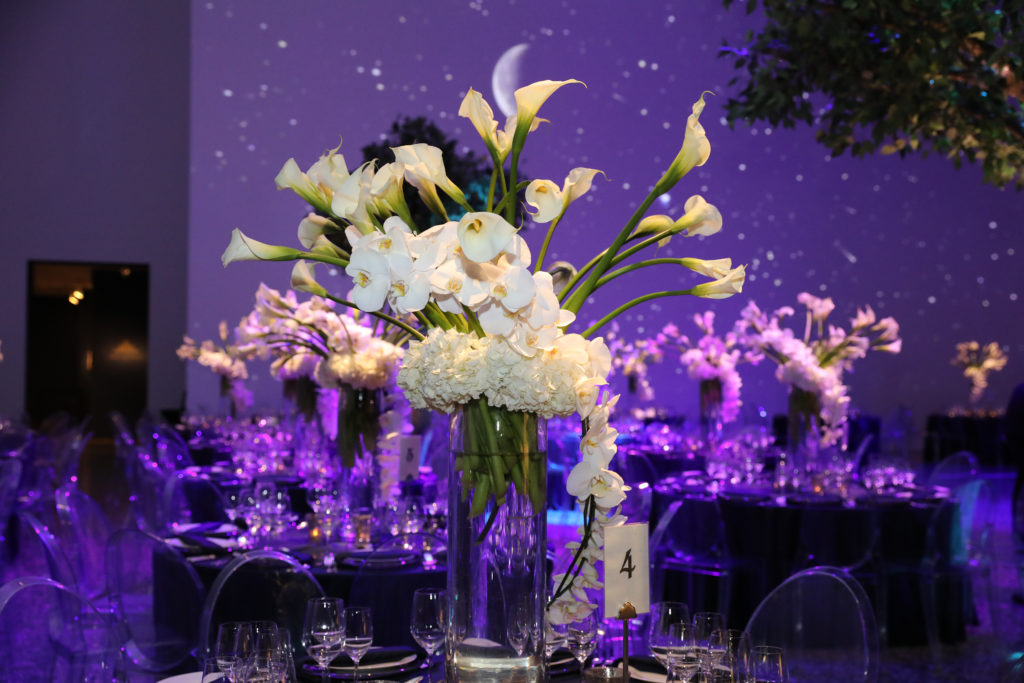 Orchids, calla lilies and hydrangeas infuse the Art of the Islamic Worlds' gala
with floral sophistication.  (Photo by Priscilla Dickson) 