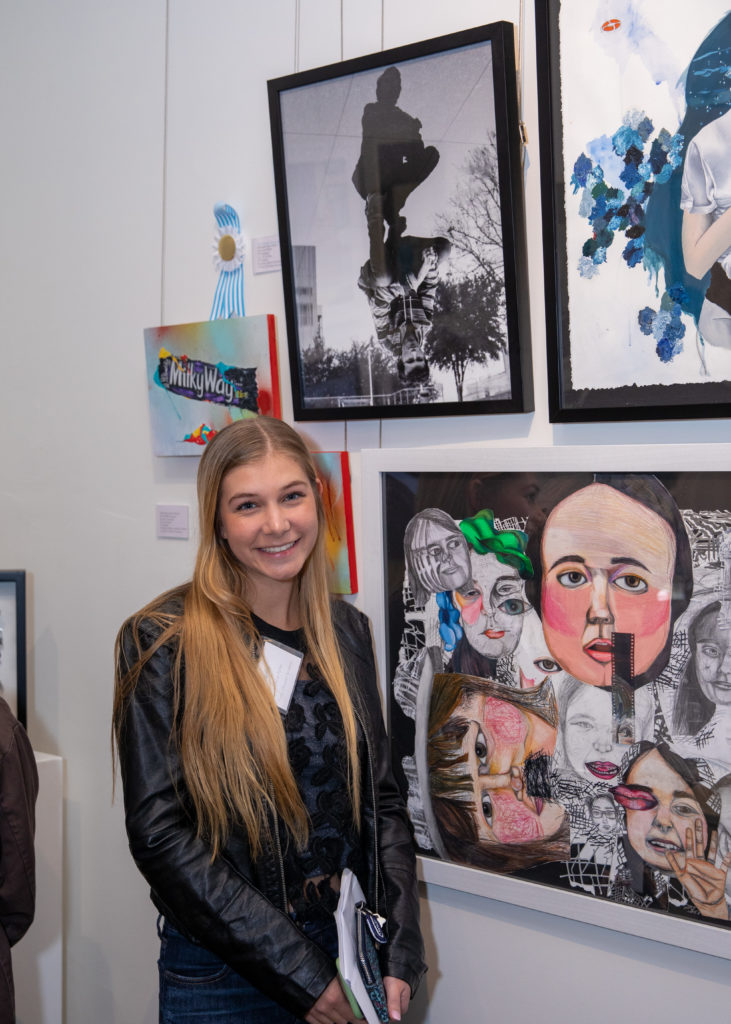 Scholarship recipient Jasmin Miller (Trinity Christian Academy) with her work, Beneath the Hollow.  (Photo by Adam Stewart)