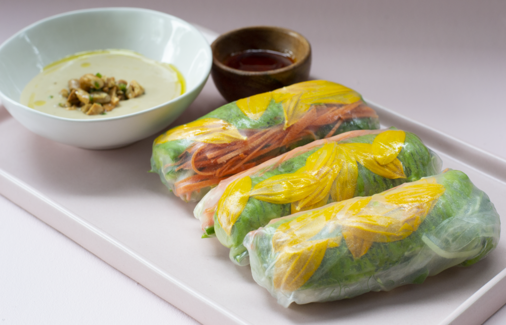 Vegetarian spring rolls will serve as a hefty appetizer at the soon-to-open Satisfy.