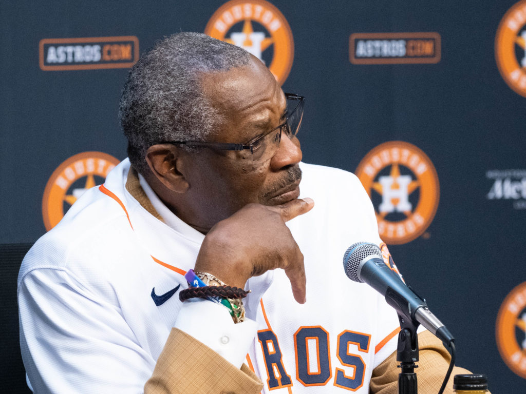 Dusty Baker was funny, reflective and honest in his Houston Astros intro. (Photo by F. Carter Smith)
