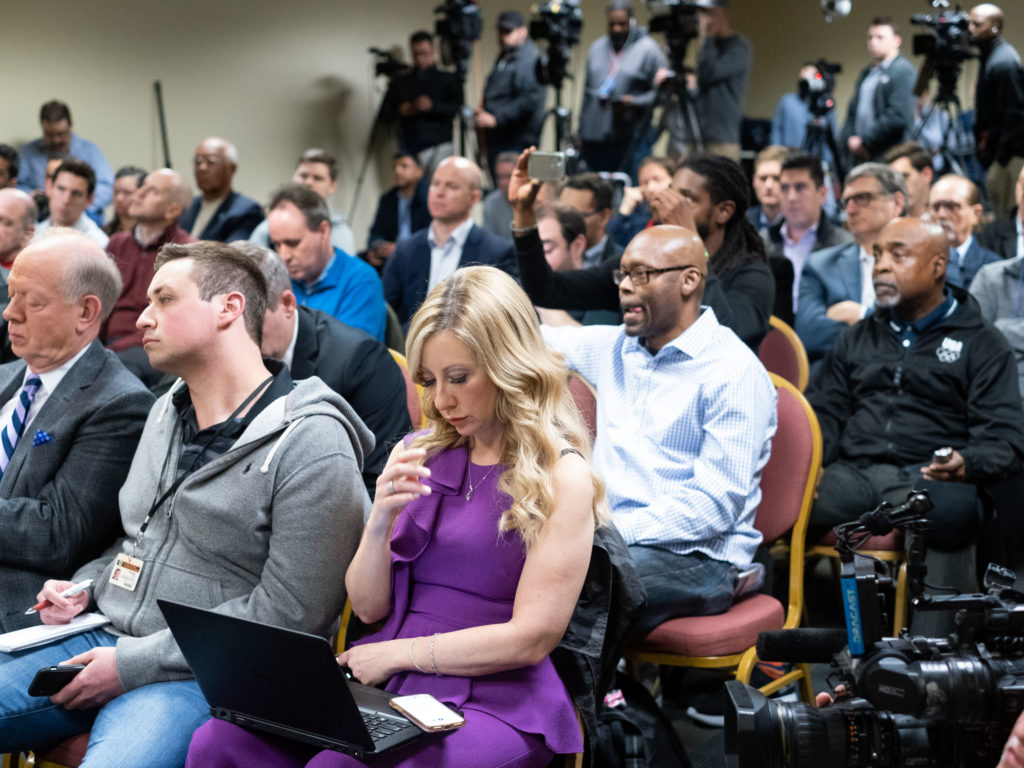 A packed media room awaited new Houston Astros manager Dusty Baker. (Photo by F. Carter Smith)