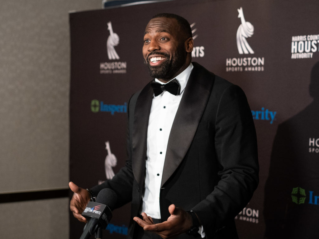 Texans linebacker Whitney Mercilus picked up his own Houston Sports Award. (Photo by F. Carter Smith)