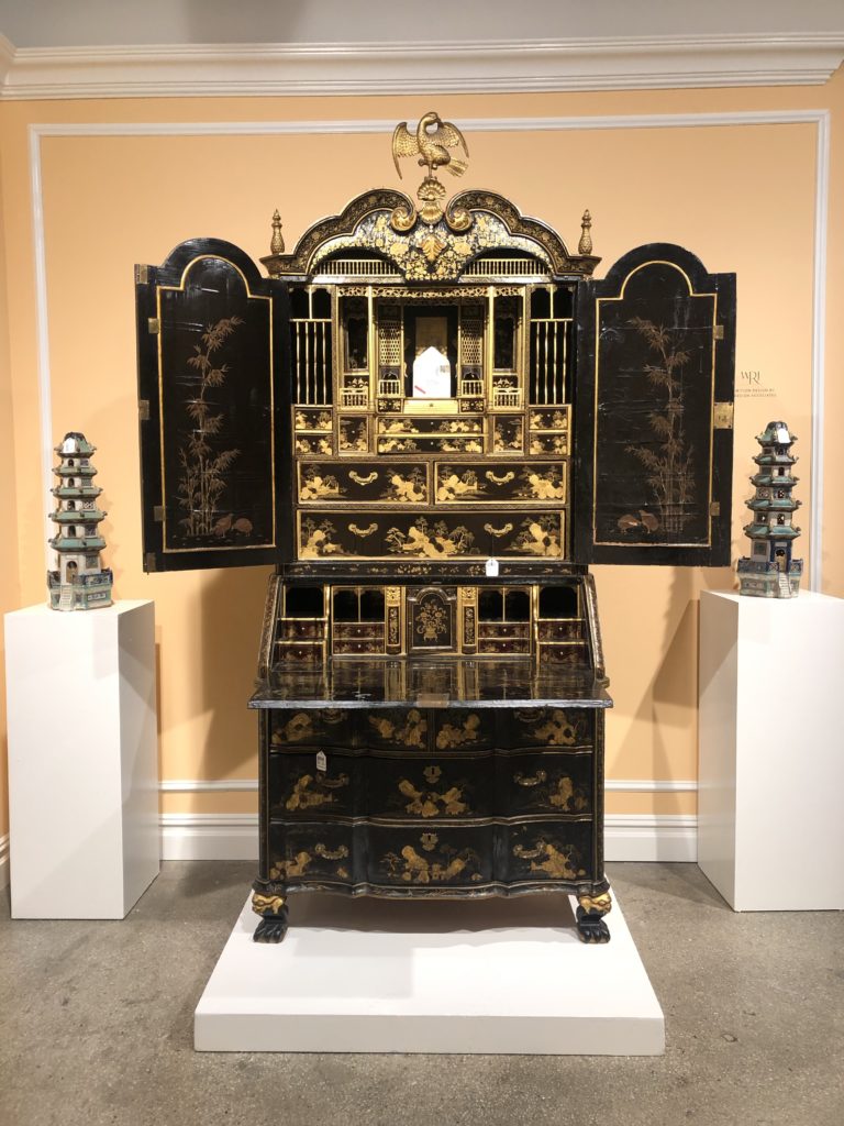 An 18th century black and gold lacquered Chinese bureau cabinet valued at more than $50,000. (Photo by Lacelliese King)