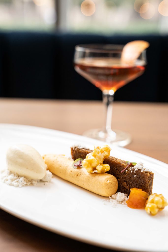 Pumpkin Panna Cotta with the Truff Luck cocktail at Guard and Grace