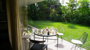 The morning after at Chateau Marmont’s Bungalow 4’s art exhibition for Michael Bevilacqua, curated by Texas gallerist London Ham of Blank Check, Houston.