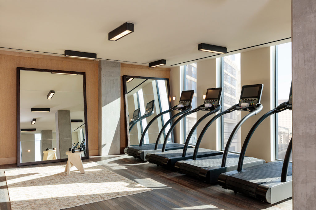 The fitness room at Austin Proper has Peloton bikes, treadmills, and more. (Photo by Proper Hotel Austin)