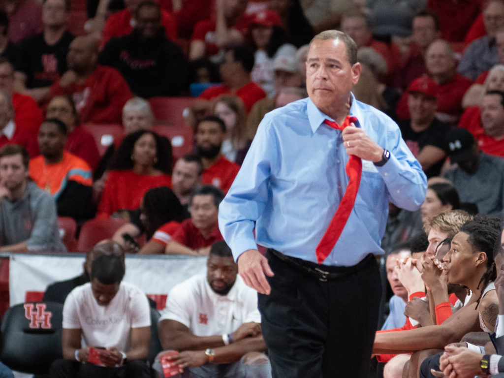 University of Houston coach Kelvin Sampson will not be shedding his red tie anytime soon. (Photo by F. Carter Smith)