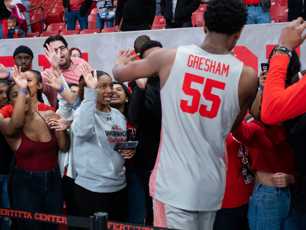In pre-COVID times, Brison Gresham used to give the UH student section some love. (Photo by F. Carter Smith)