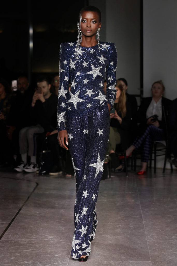 Naeem Khan navy and silver evening pajamas. (Photo by Dan and Corina Lecca)