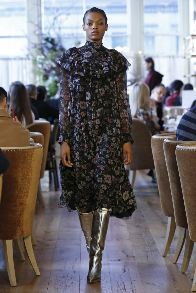 Adam Lippes "Rohuna" floral silk chiffon and Chantilly lace dress. (Photo by Dan Lecca)