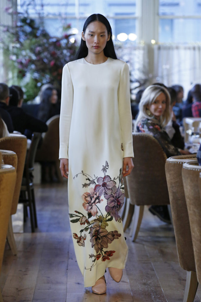 Adam Lippes "Rohuna" floral hand-printed dress. (Photo by Dan Lecca)