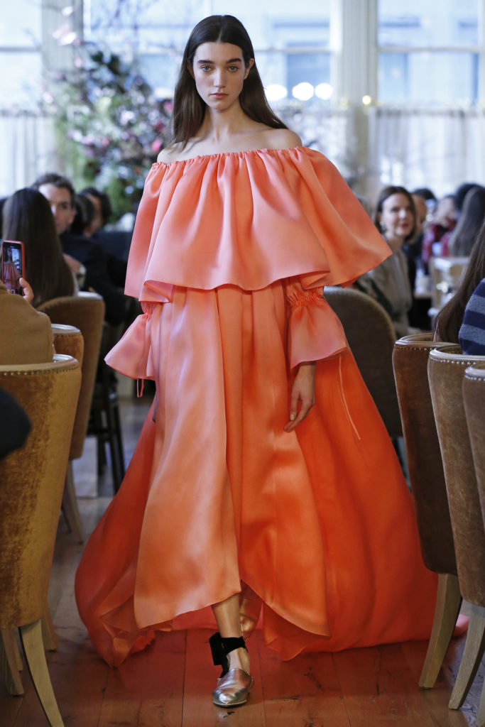 Adam Lippes highlighter orange organza dress. (Photo by Dan Lecca)