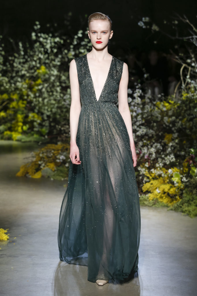 Jason Wu forest green gown emblazoned with Swarovski crystals. (Photo courtesy of Jason Wu)