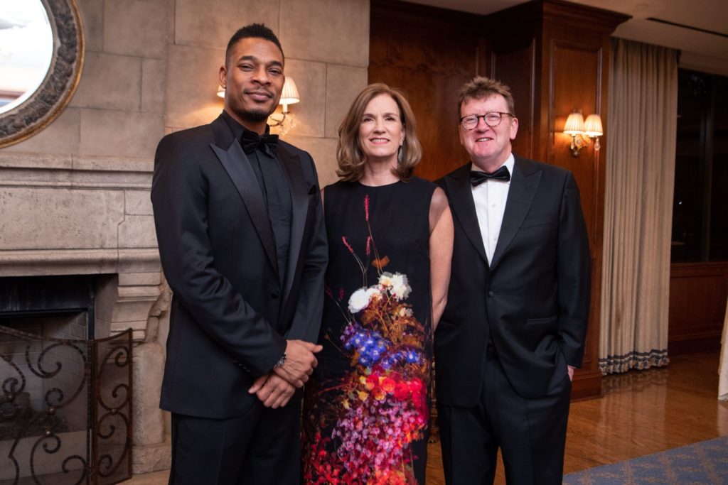 Featured Speaker Terrance Hayes, Inprint Ball Chairs Anne Whitlock and Michael Skelly 0128_InprintPoets-WritersBall_020820_MCW (Photo by Michelle Watson/CatchlightGroup.com)