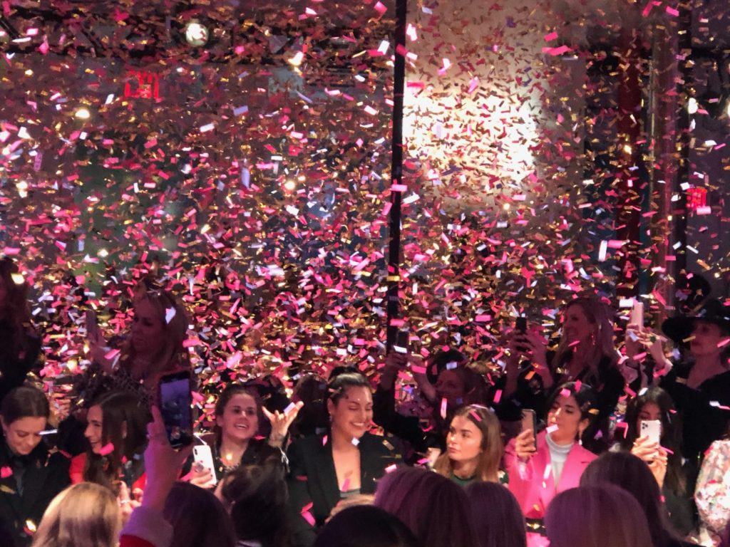 Confetti rained down at the end of the Veronica Beard 10th anniversary runway show at New York Fashion Week. (Photo by Clifford Pugh)