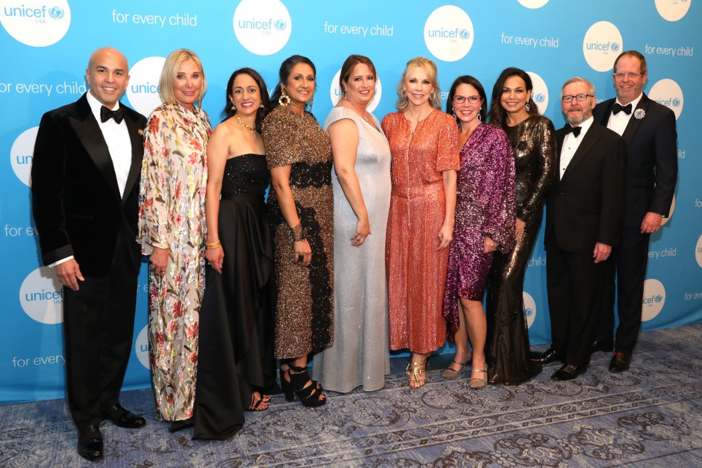 Ian Edmonds, Leigh Rinearson, Amee Joshi, Gowri Sharma, Catie Enrico, Joyce Goss, Selwyn Rayzor, Moll Anderson, Steve Ladik, Tom Porter (Photo by Rick Kern/Getty Images for UNICEF USA)