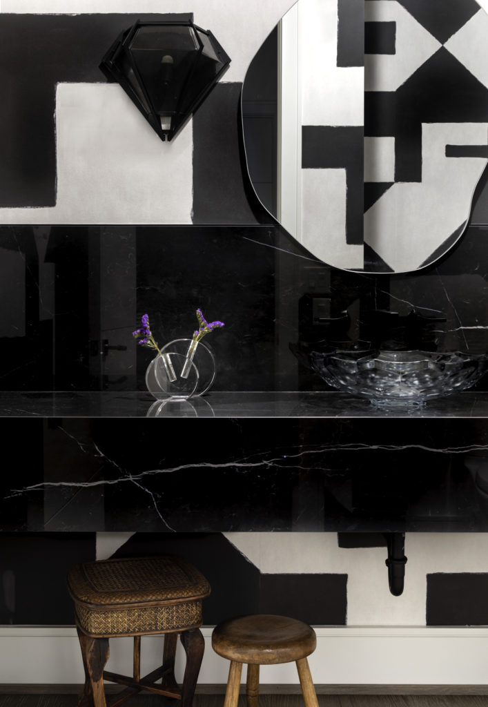 The powder room in the home designed by Frankel Building Group and Laura U. (Photo by Kerry Kirk)