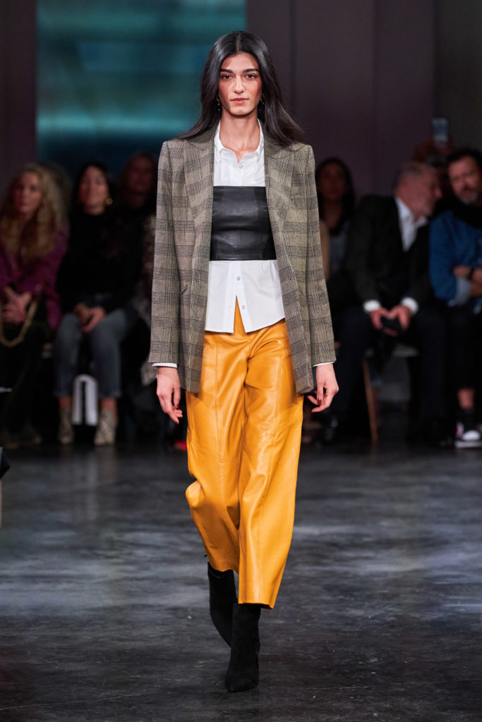 Veronica Beard Sen shirt, Jalisa bustier, Oria dickey jacket, Agee pants, Lisa booties. (Photo by Imaxtree)