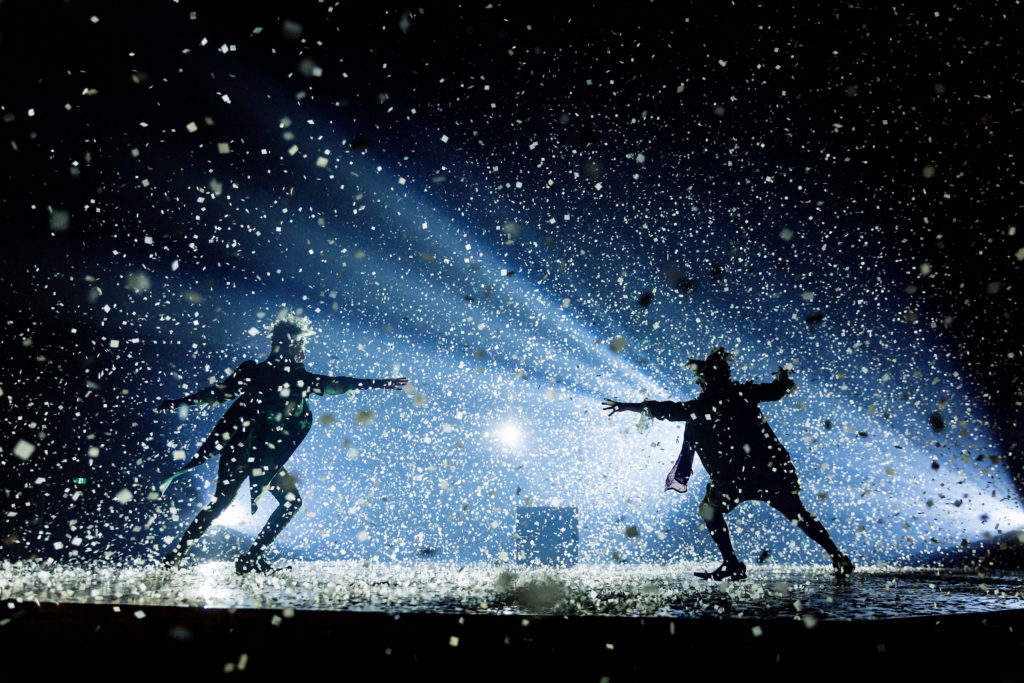 A magical blizzard brings drama to the story. (Photo by Photos Marie-Andrée Lemire / Costumes Dominique Lemieux / Cirque du Soleil 2019 )