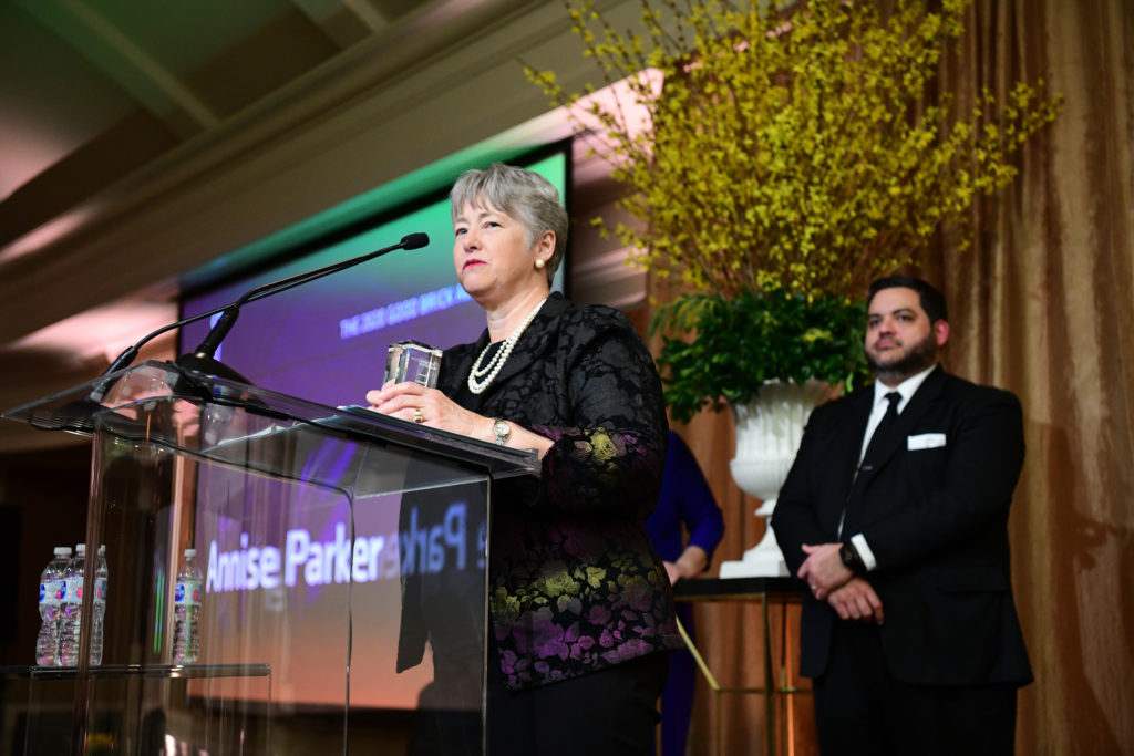 Former Houston Mayor Annise Parker receives the President's Award as Michael Hagerty looks on.  (Photo by Daniel Ortiz)