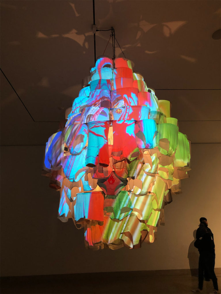 "Massachusetts Chandelier" by Pipiotti Rist is made out of previously used, but washed, underwear. (Photo by Megan Ziots)