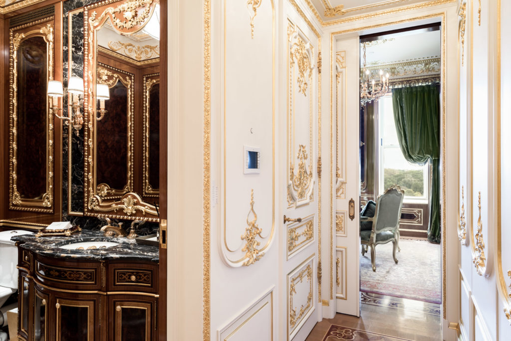 The guest bath is as elaborate as anything imaginable. (Photo courtesy Douglas Elliman )