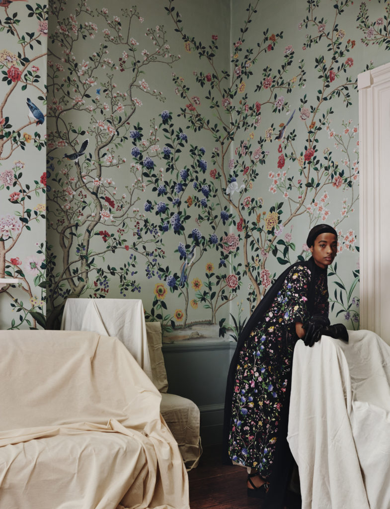 De Gournay X Erdem Collection includes lavish wall panels and frocks.