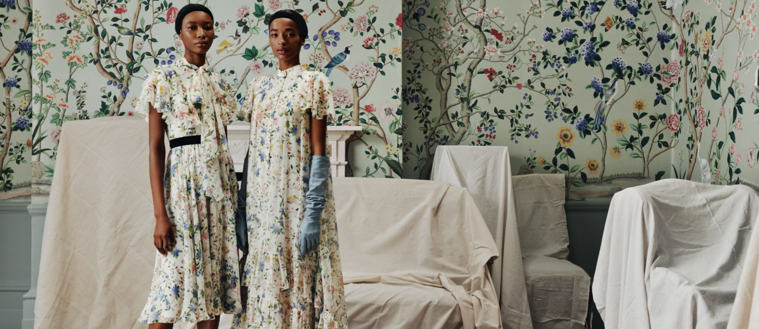 De Gournay X Erdem Collection includes lavish wall panels and frocks.
