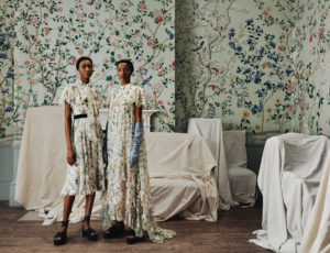 De Gournay X Erdem Collection includes lavish wall panels and frocks.